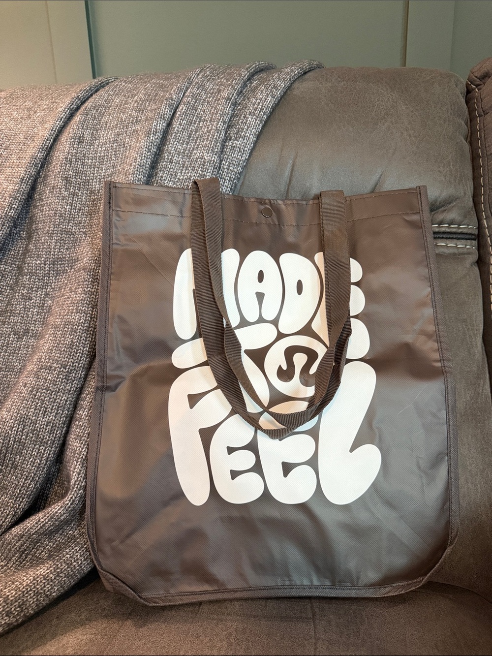 Lululemon Black Tote Bag with White Graphic "Made to Feel"